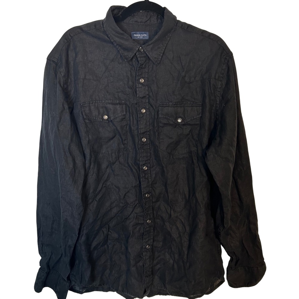 Proper Cloth Men's XL Tall Standard Baird Mcnutt Black Irish Linen button shirt